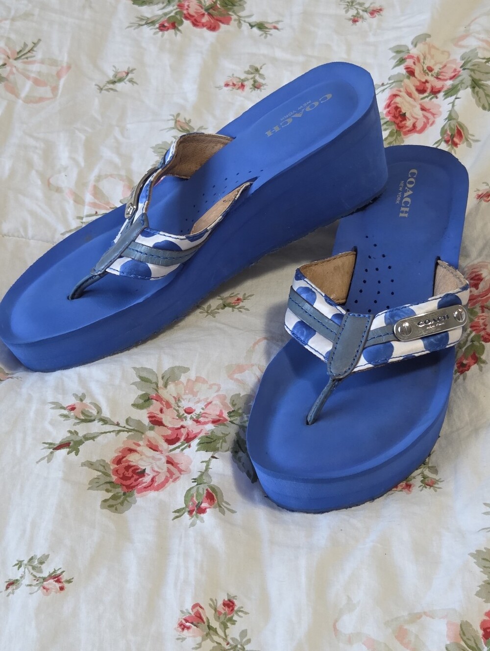 Coach Jaden Blue White Polka Dot Wedge Flip Flop | Signature Sole | Size 6 Y2K
